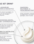 Handcreme Bergamond & Birch Woody Amber mit Hyaluronsäure, Glycerin, nordischen Beerenextrakten und Pflanzenölen, visualisierte Vorteile für trockene Hände.