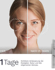 Vorher nachher Vergleich der Gesichtshaut über 21 Tage mit Night Repair Cream No 36 von Bergamond & Birch sichtbare Verbesserung von Festigkeit Textur und Hautglanz
​