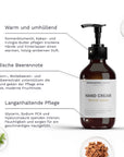 Inhaltsstoffe der Bergamond & Birch Hand Cream Woody Amber mit Hyaluronsäure, Glycerin, Sodium PCA, Sonnenblumenöl, Kakao- und Irvingia-Butter sowie Sanddorn-, Moltebeer- und Heidelbeerextrakt.Inhaltsstoffe der Bergamond & Birch Hand Cream Woody Amber mit Hyaluronsäure, Glycerin, Sodium PCA, Sonnenblumenöl, Kakao- und Irvingia-Butter sowie Sanddorn-, Moltebeer- und Heidelbeerextrakt.